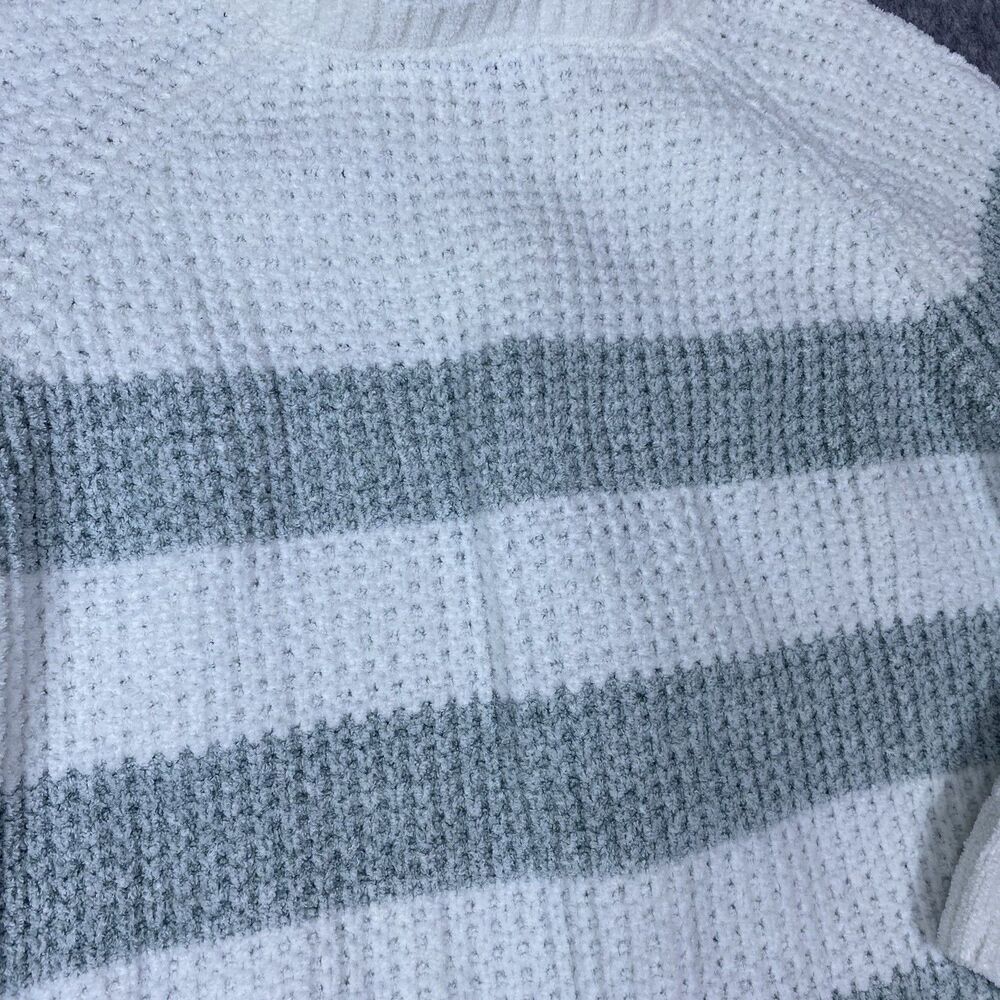 Bearpaw Women’s Chenille Sweater Chunky Knit Striped White & Gray Size Large - Picture 11 of 11